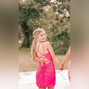 Nox Anabel Hot Pink Lace Up Back Homecoming Dress Size 2